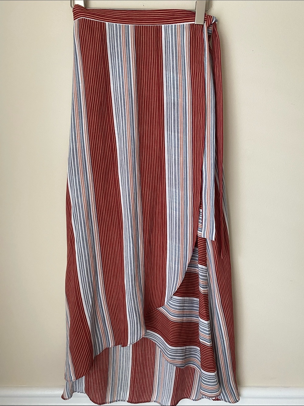 Hummingbird Rust and Blue Striped High-Low Wrap Skirt